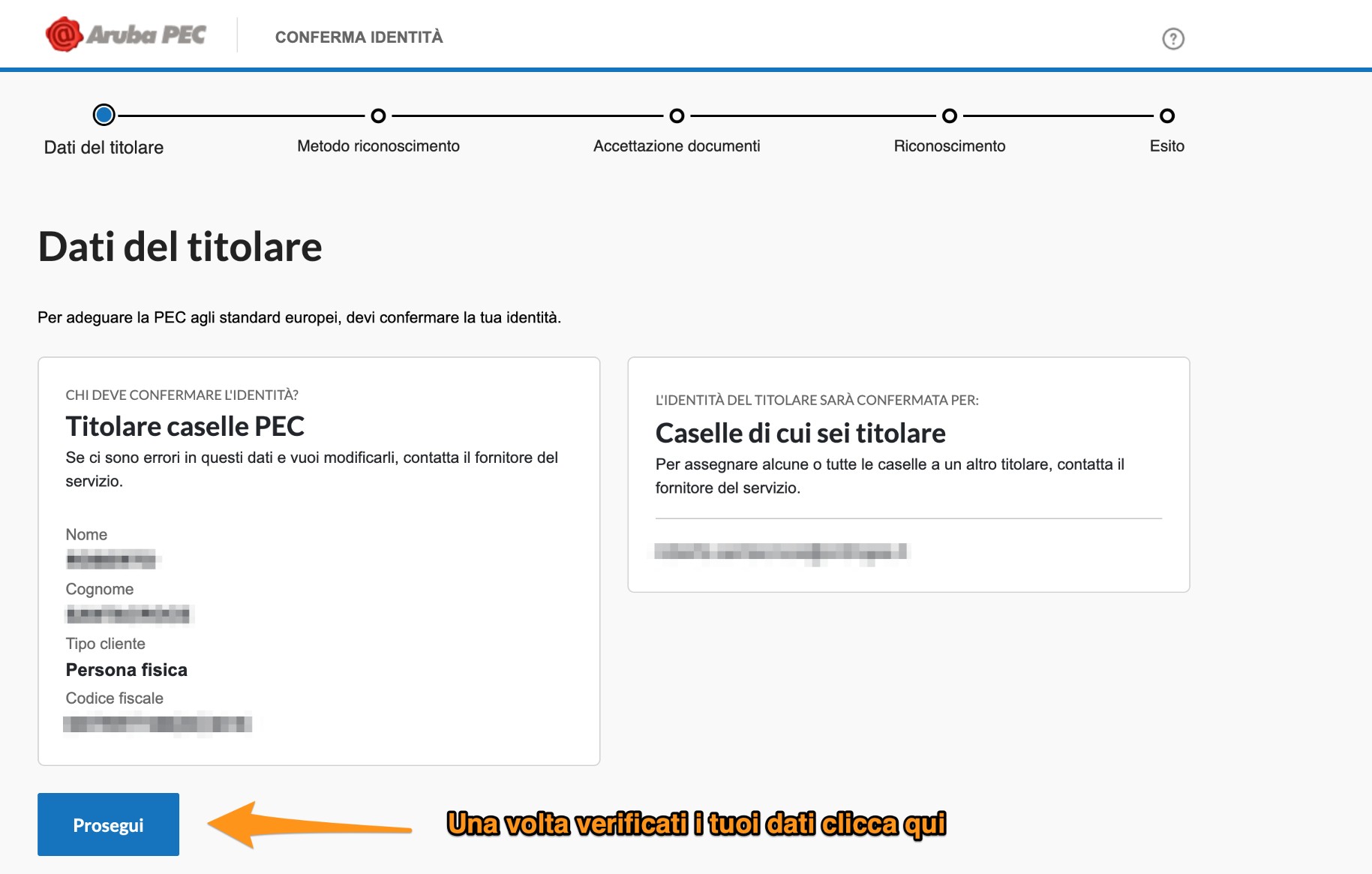 Controllo dei dati del titolare della PEC