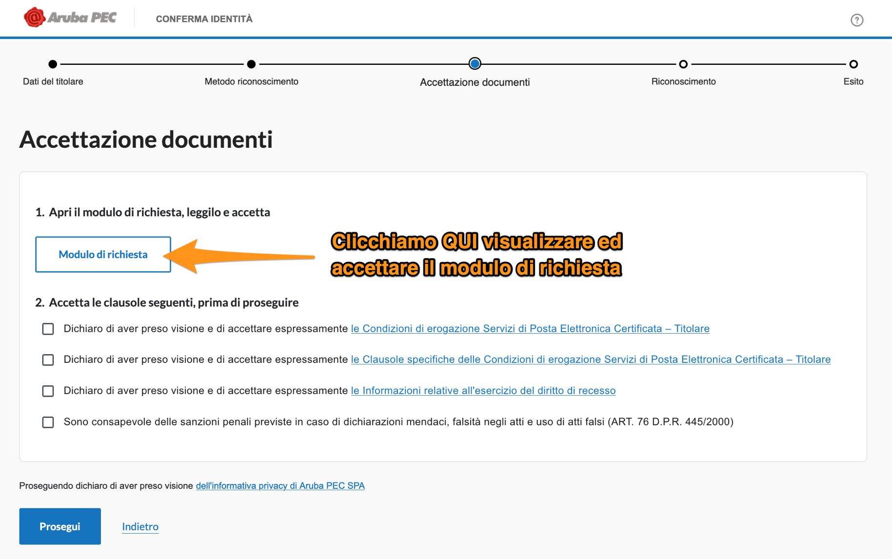 Accettazione dei documenti per la conferma dell’identità