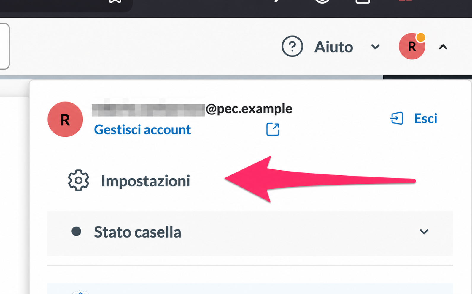 Accesso alle impostazioni della casella PEC