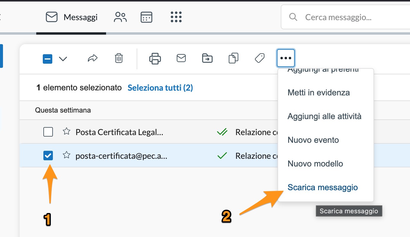 Download di un singolo messaggio PEC