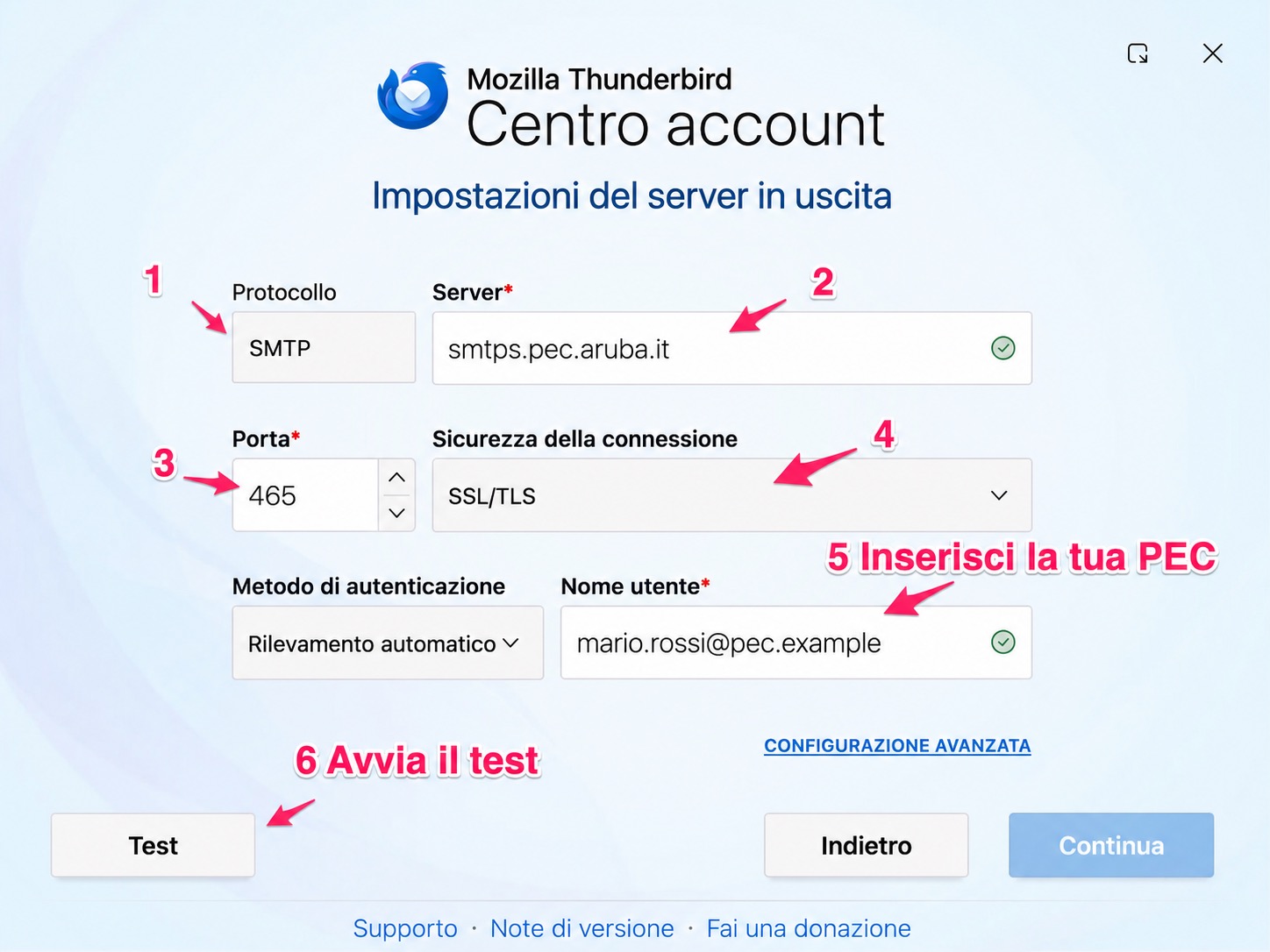 Configurazione manuale del server SMTP in Thunderbird