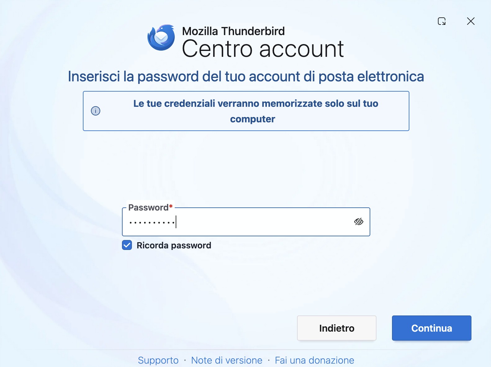 Inserimento della password PEC in Thunderbird